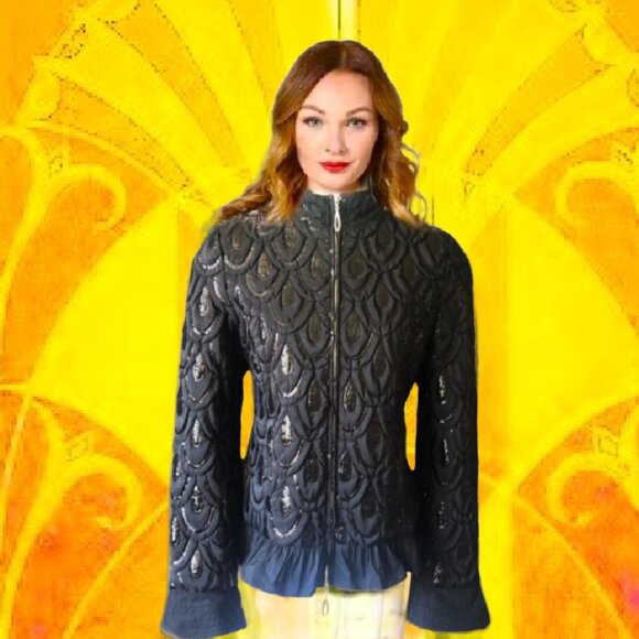 RARE FIND Vintage 1920s Quilted Sequined Teardrop Pattern Black Jacket Size M - Picture 5 of 5